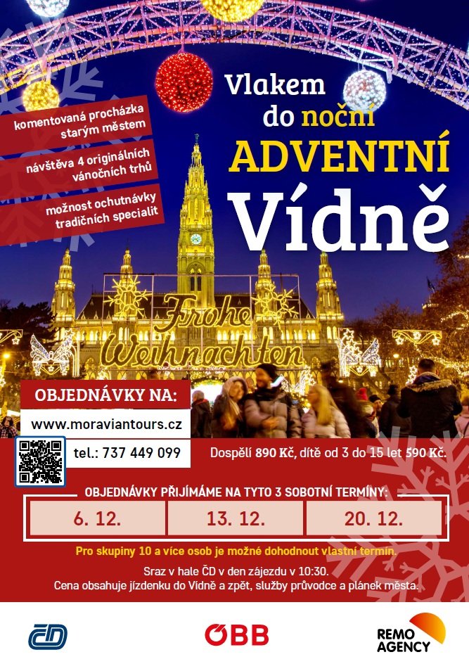Vlakem s průvodcem ze Znojma do noční adventní Vídně